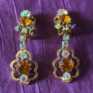 Vintage Borealis clip on dangle earrings